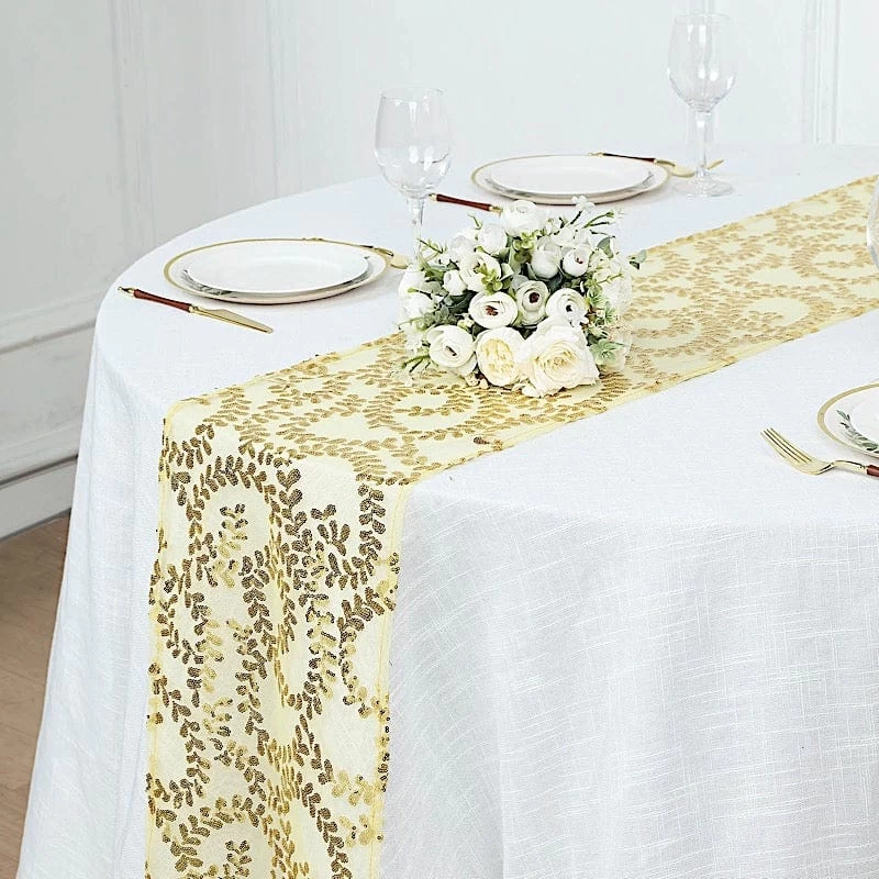12x108 In Tulle With Embroidered Leaves Vines Sequins Table Runner - Image 4