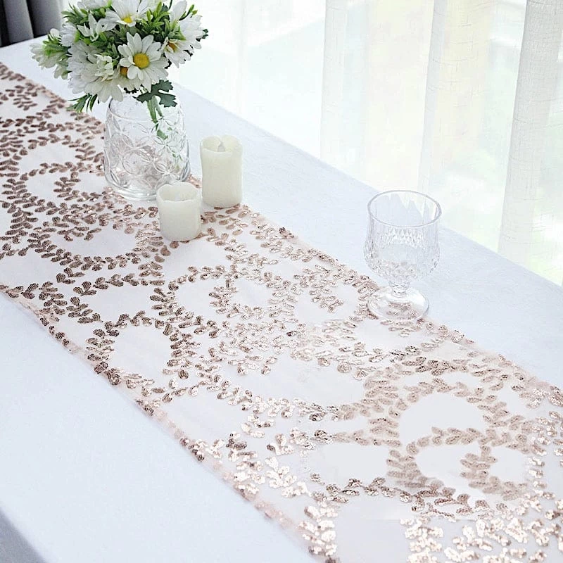 12x108 In Tulle With Embroidered Leaves Vines Sequins Table Runner - Image 20