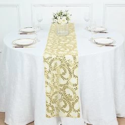 12x108 In Tulle With Embroidered Leaves Vines Sequins Table Runner
