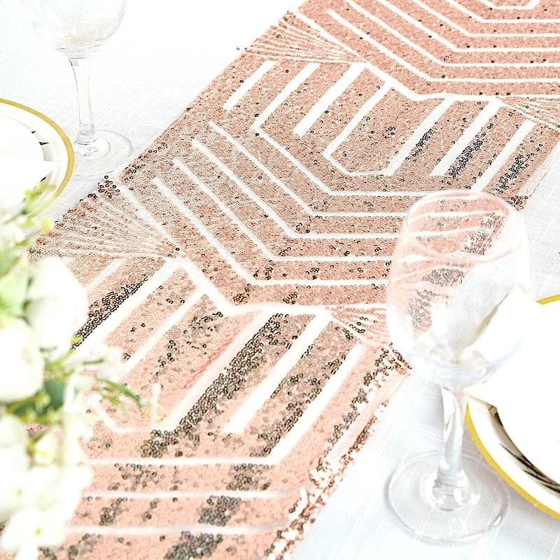 12x108 In Sequined Geometric Design Tulle Table Runner - Image 6