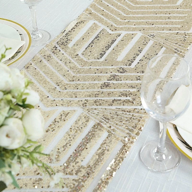 12x108 In Sequined Geometric Design Tulle Table Runner - Image 16