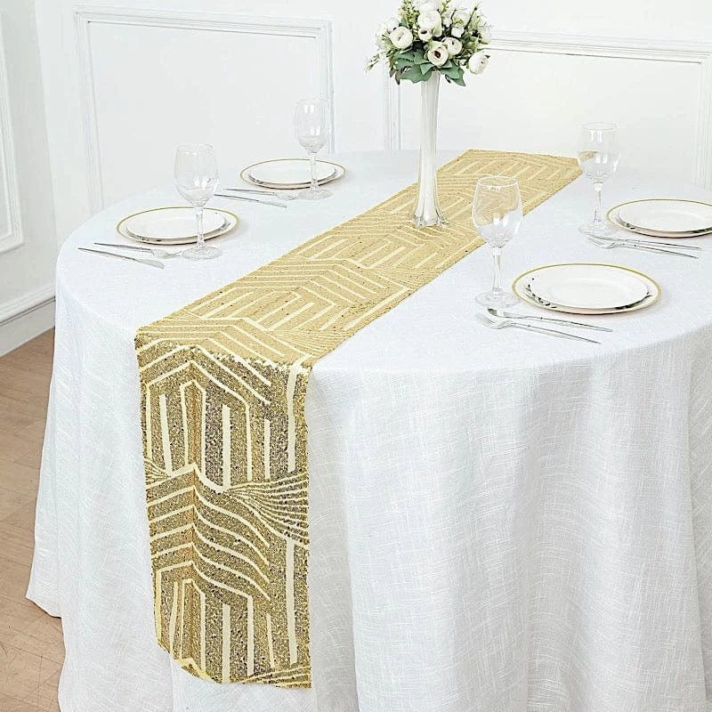 12x108 In Sequined Geometric Design Tulle Table Runner - Image 20