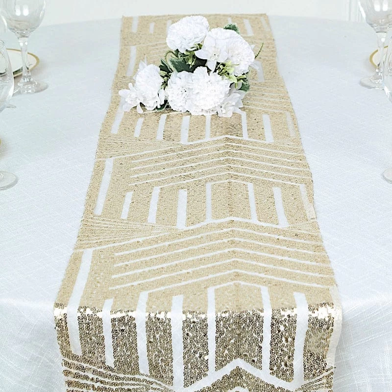 12x108 In Sequined Geometric Design Tulle Table Runner - Image 15