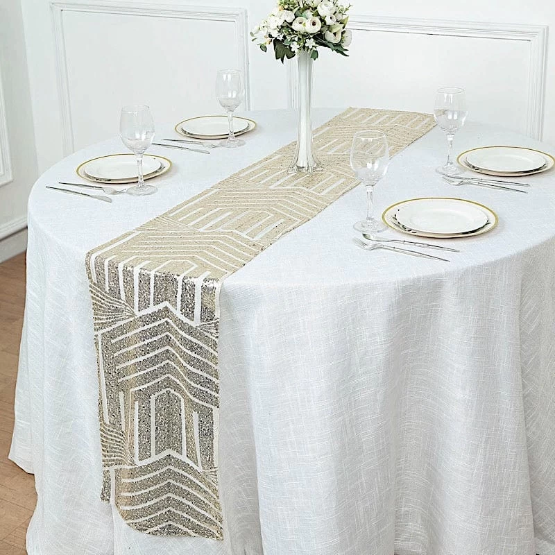 12x108 In Sequined Geometric Design Tulle Table Runner - Image 11