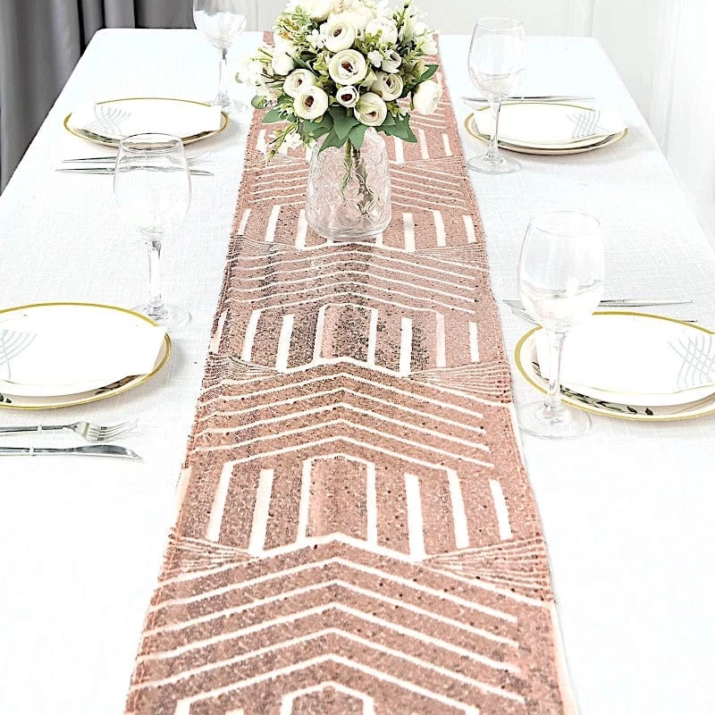 12x108 In Sequined Geometric Design Tulle Table Runner - Image 3