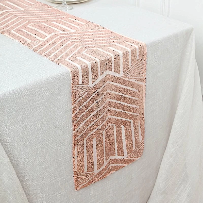 12x108 In Sequined Geometric Design Tulle Table Runner - Image 4
