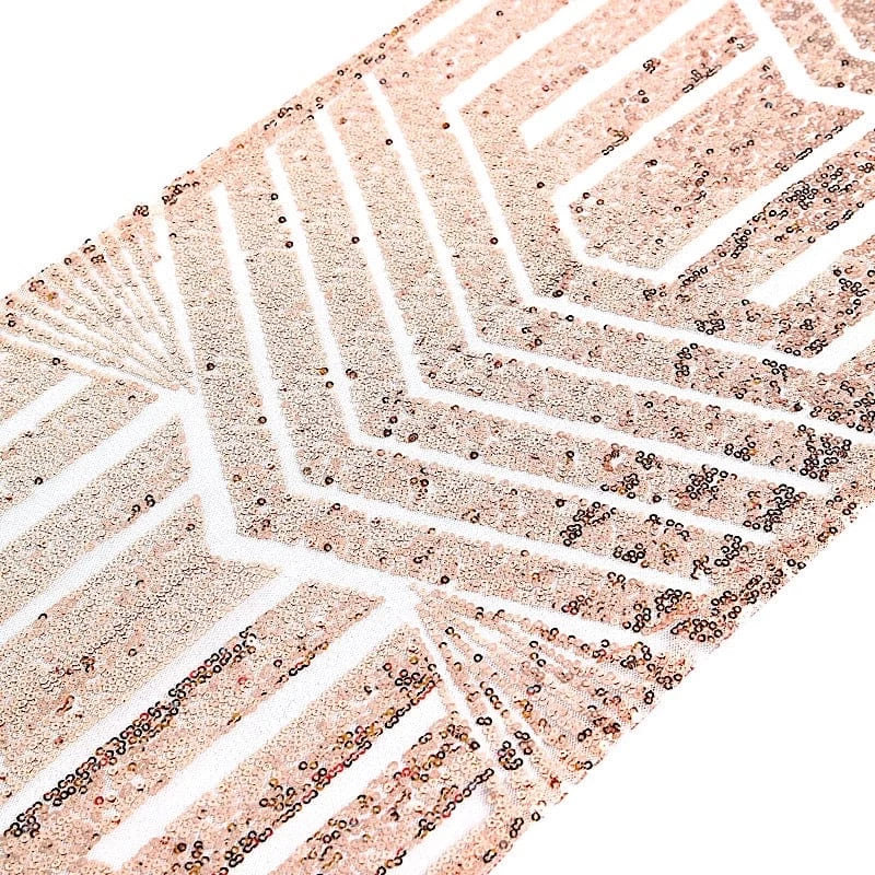12x108 In Sequined Geometric Design Tulle Table Runner - Image 8