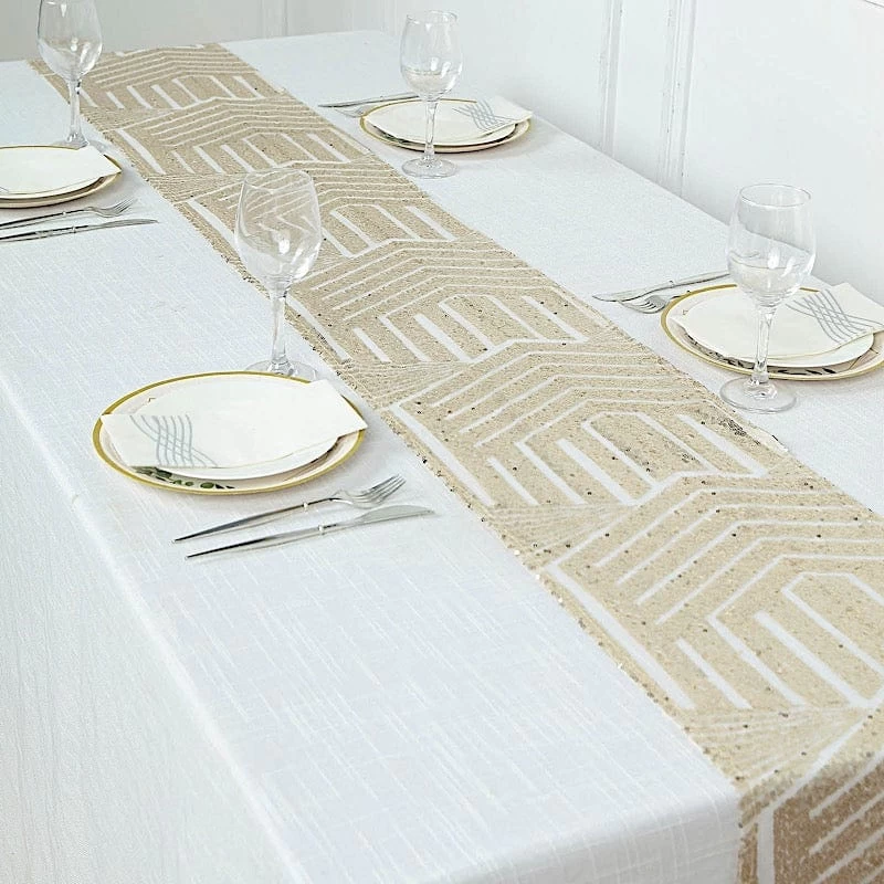 12x108 In Sequined Geometric Design Tulle Table Runner - Image 13