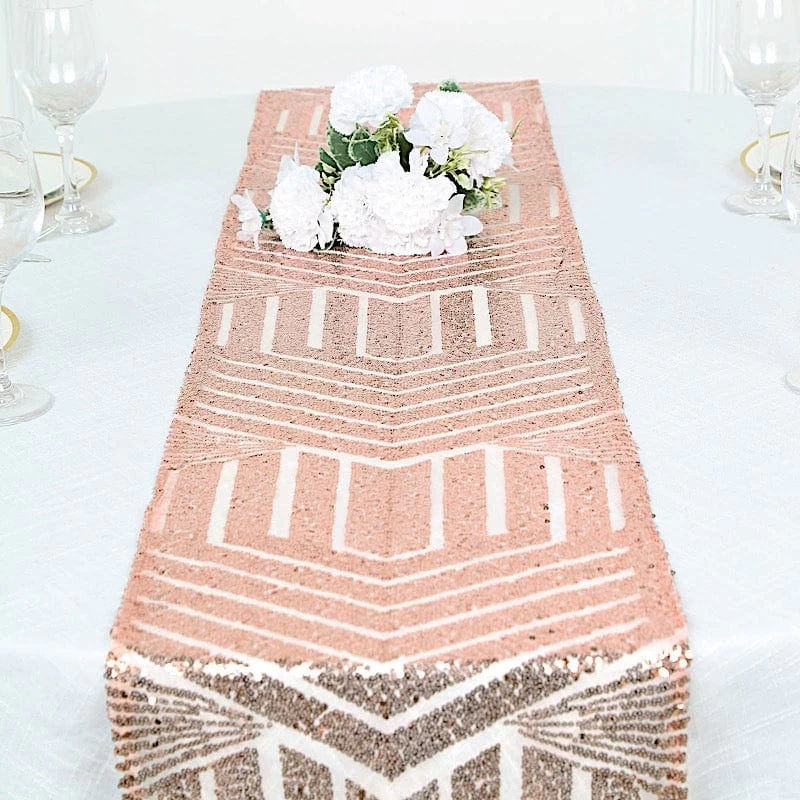 12x108 In Sequined Geometric Design Tulle Table Runner - Image 7