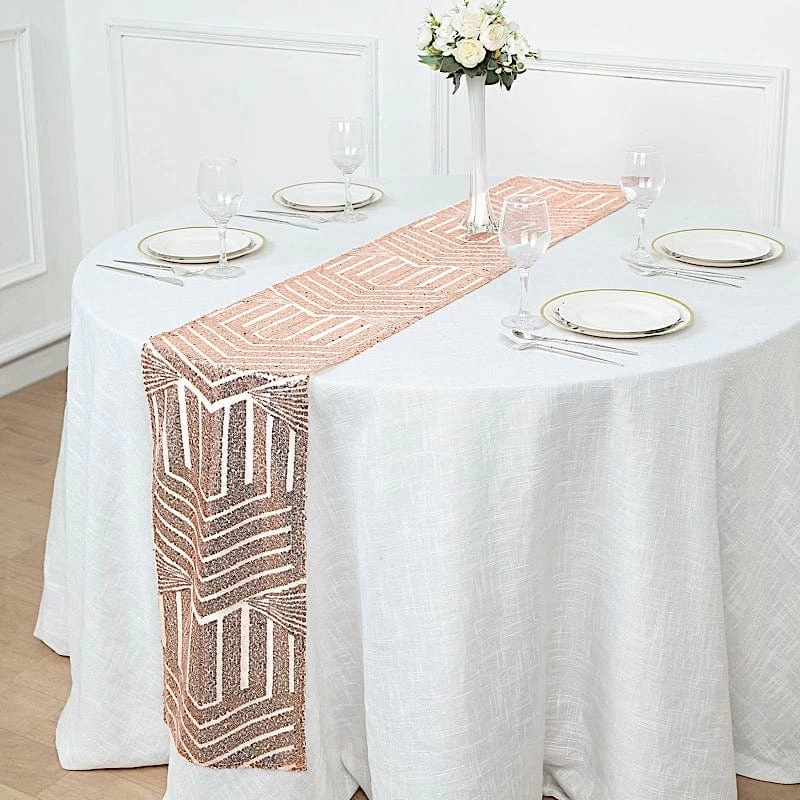 12x108 In Sequined Geometric Design Tulle Table Runner - Image 2