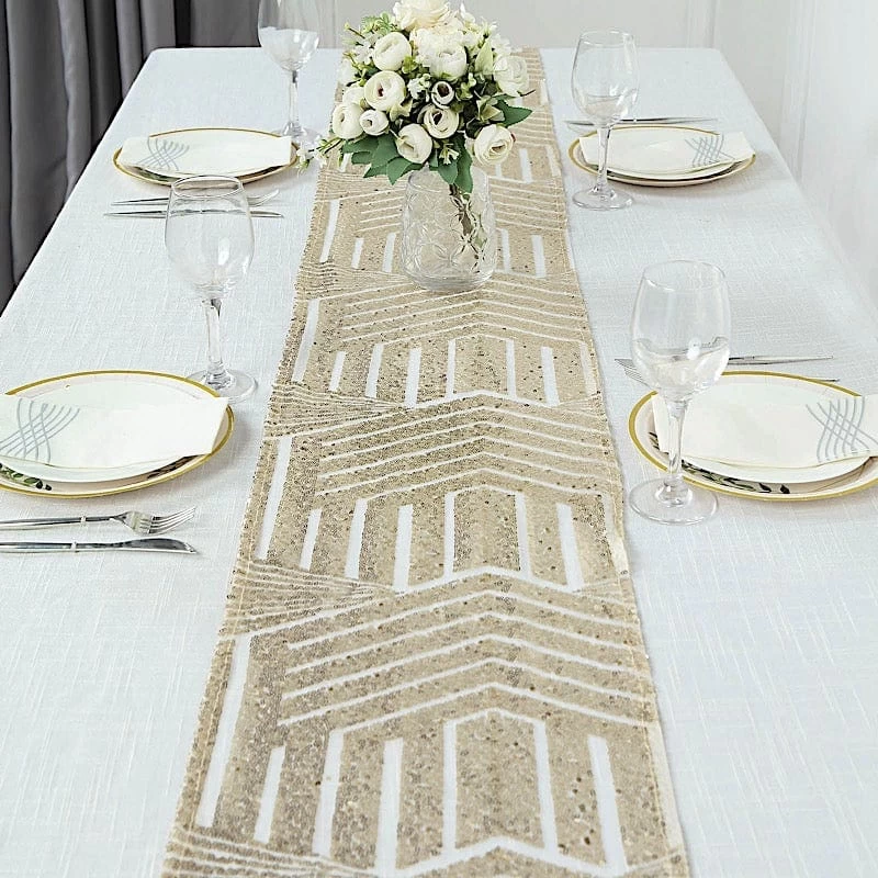 12x108 In Sequined Geometric Design Tulle Table Runner - Image 12