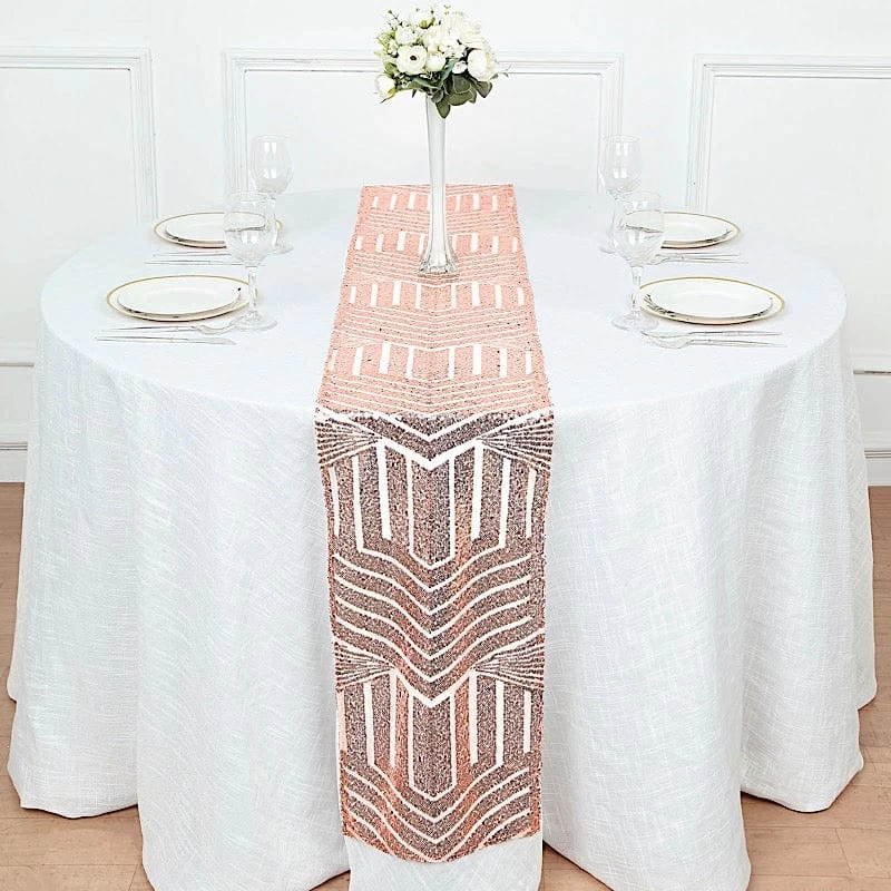 12x108 In Sequined Geometric Design Tulle Table Runner