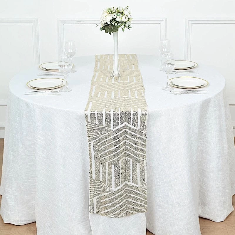 12x108 In Sequined Geometric Design Tulle Table Runner - Image 10