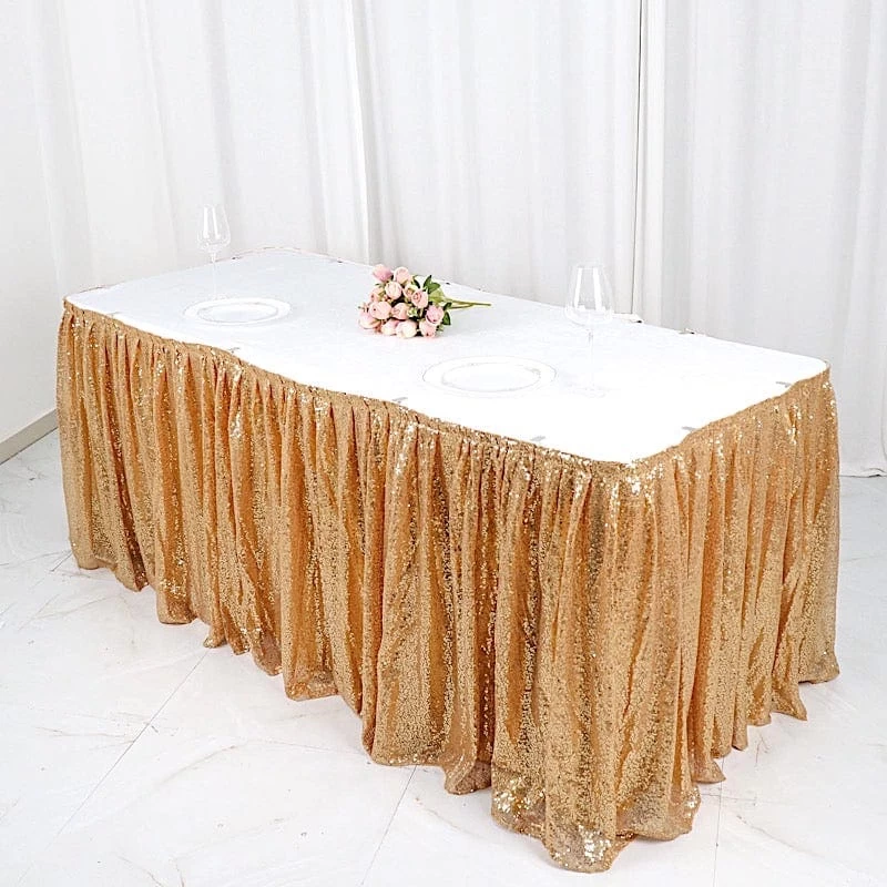 Sequin 17 Feet Pleated Satin Table Skirt With Top Velcro Strip
