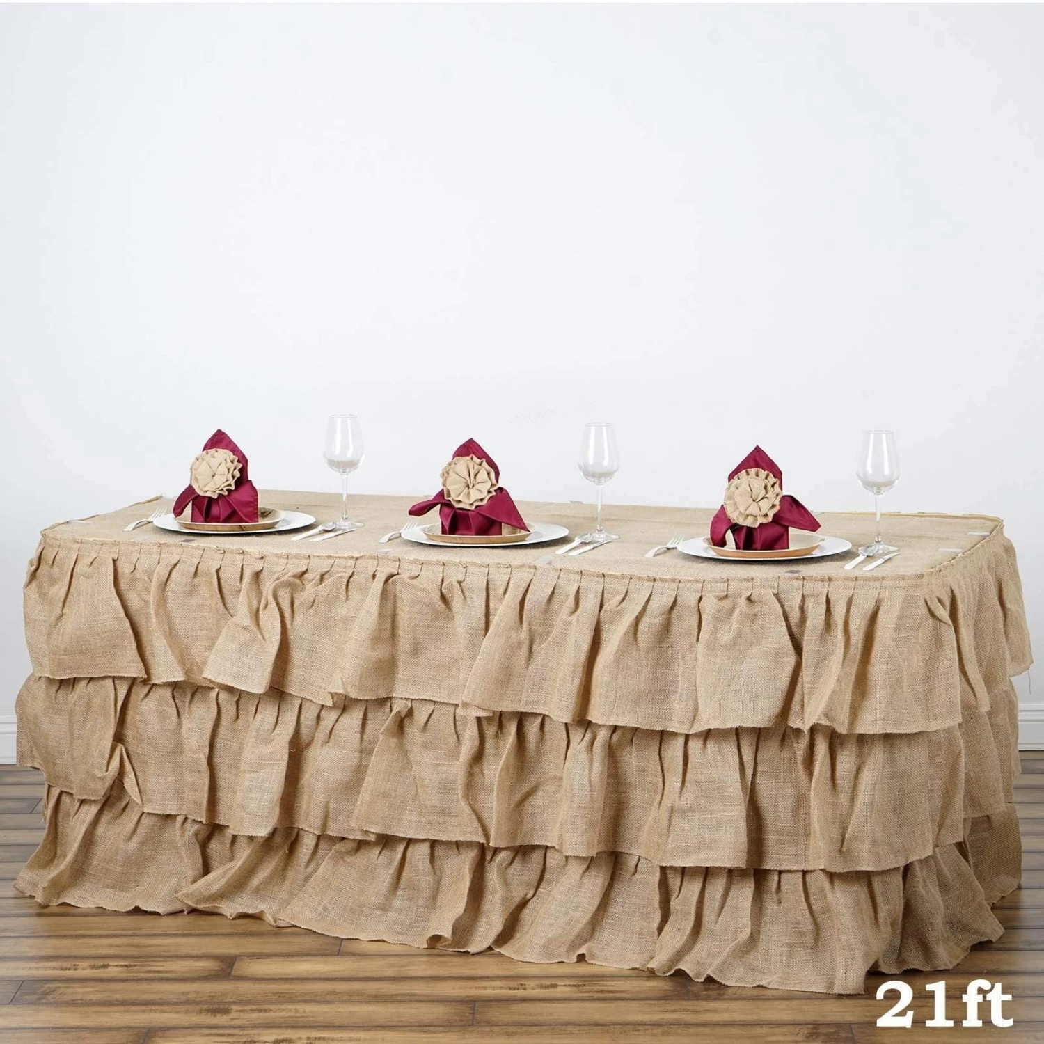 Natural Brown 3 Tiers Ruffled Burlap Table Skirt - Image 19