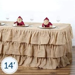 Natural Brown 3 Tiers Ruffled Burlap Table Skirt