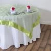 85 Inch Embroidered Organza Table Overlay With Satin Edges