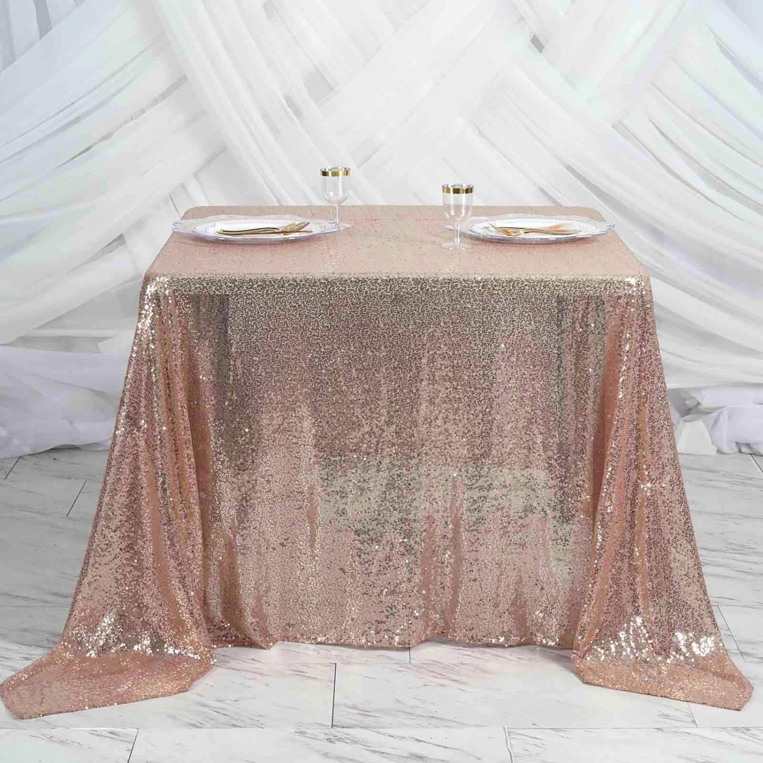 90 Inch Sequin Square Table Overlay - Image 4
