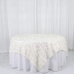 90x90 In Taffeta Square Table Overlay With Leaf Petals Design
