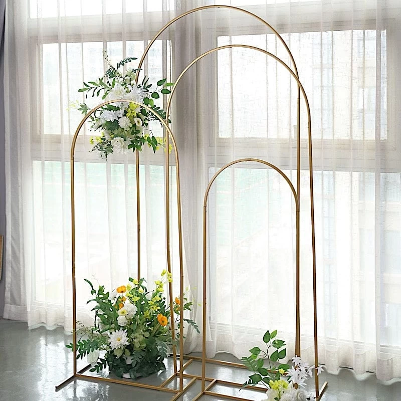 4 Gold Metal Floral Display Frame Round Top Backdrop Stand Wedding Arch Set