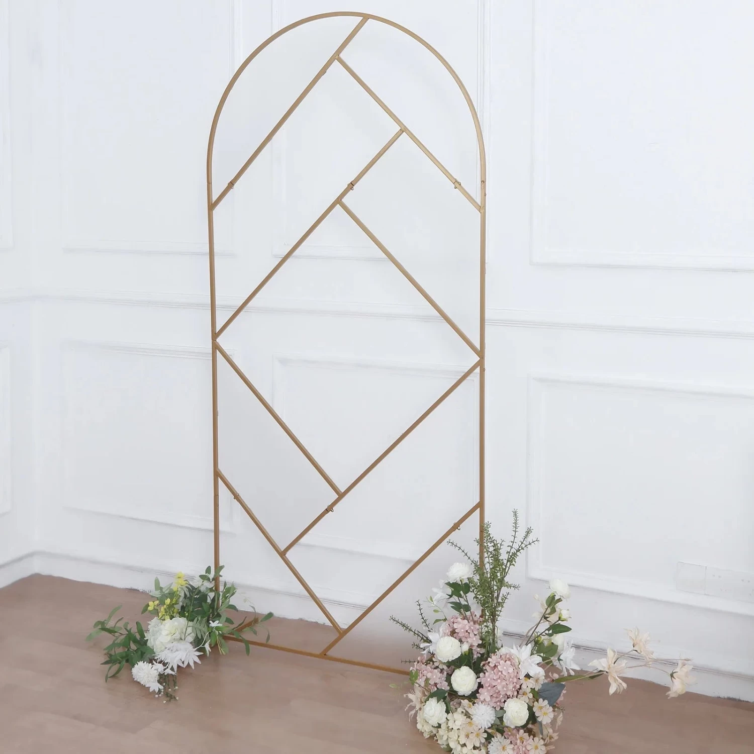 Gold 7 Feet Metal Round Top Geometric Wedding Backdrop Stand - Image 7