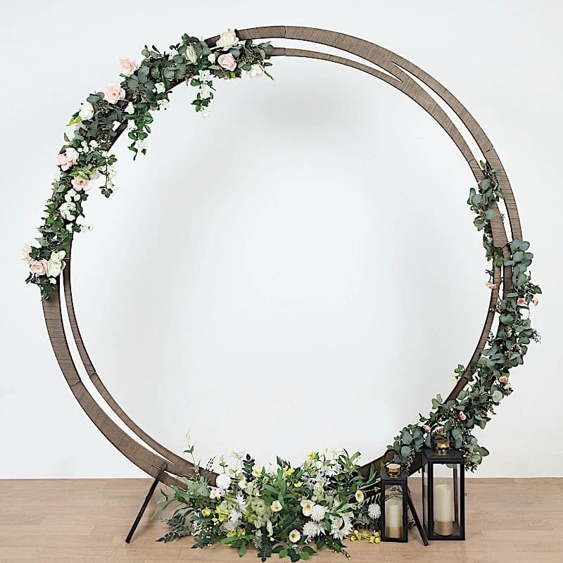 8 Feet Brown Natural Wood Round Backdrop Stand Wedding Arch - Image 2