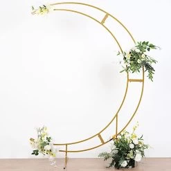 Gold 7.5 Feet Metal Floral Display Frame Crescent Moon Backdrop Stand Wedding Arch