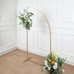 Gold Metal Floral Display Frame Half Moon Backdrop Stand Wedding Arch