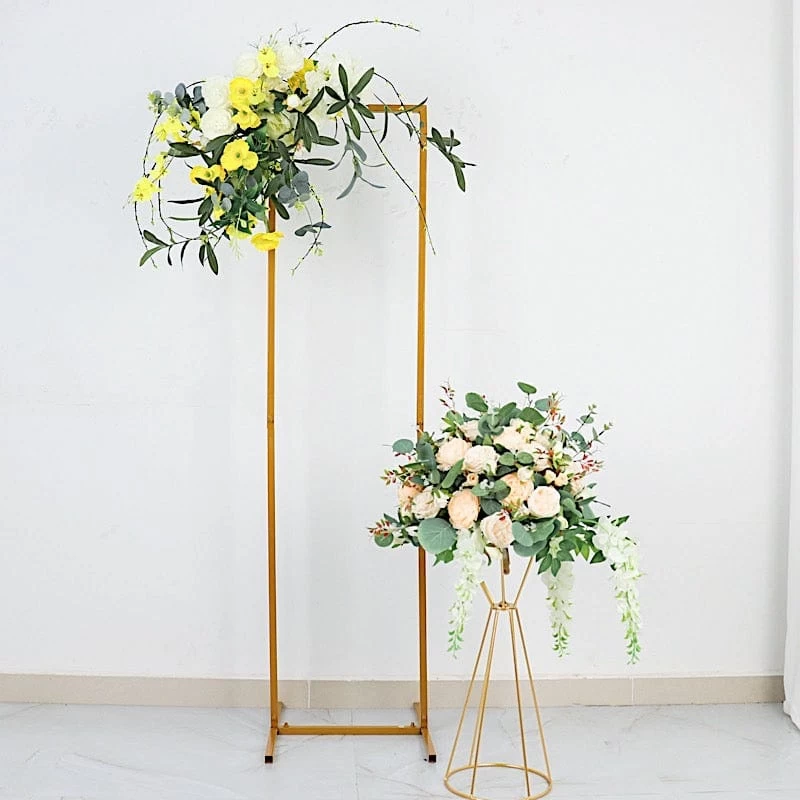 Gold Metal Floral Display Frame Rectangle Backdrop Stand Wedding Arch - Image 8