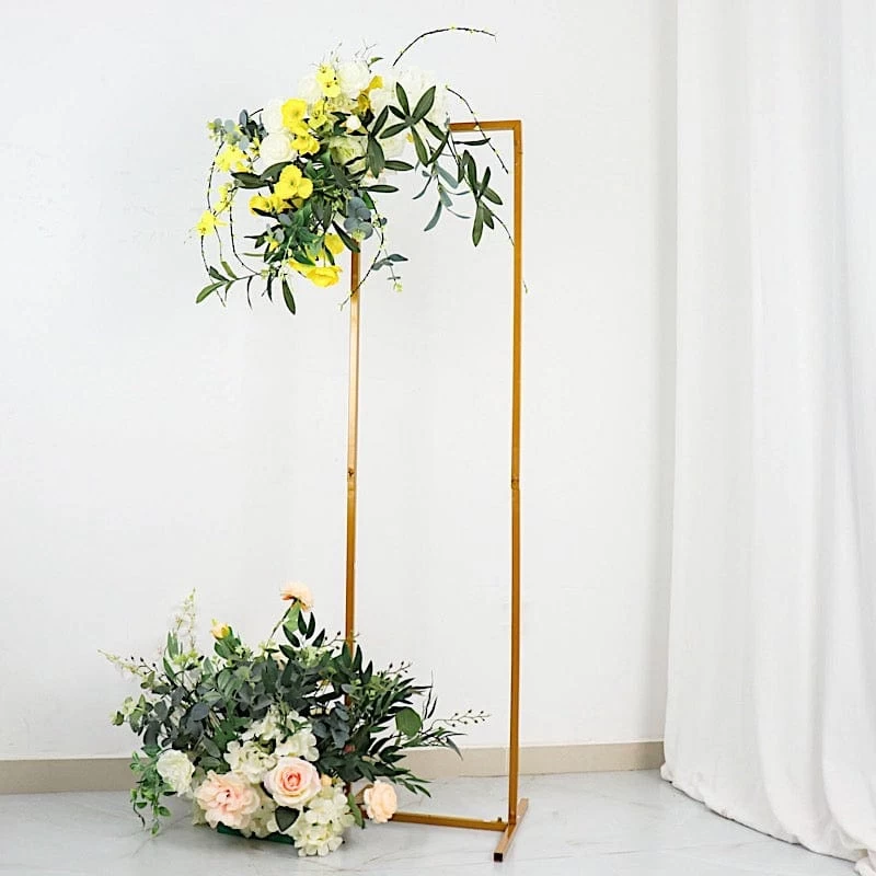Gold Metal Floral Display Frame Rectangle Backdrop Stand Wedding Arch - Image 6