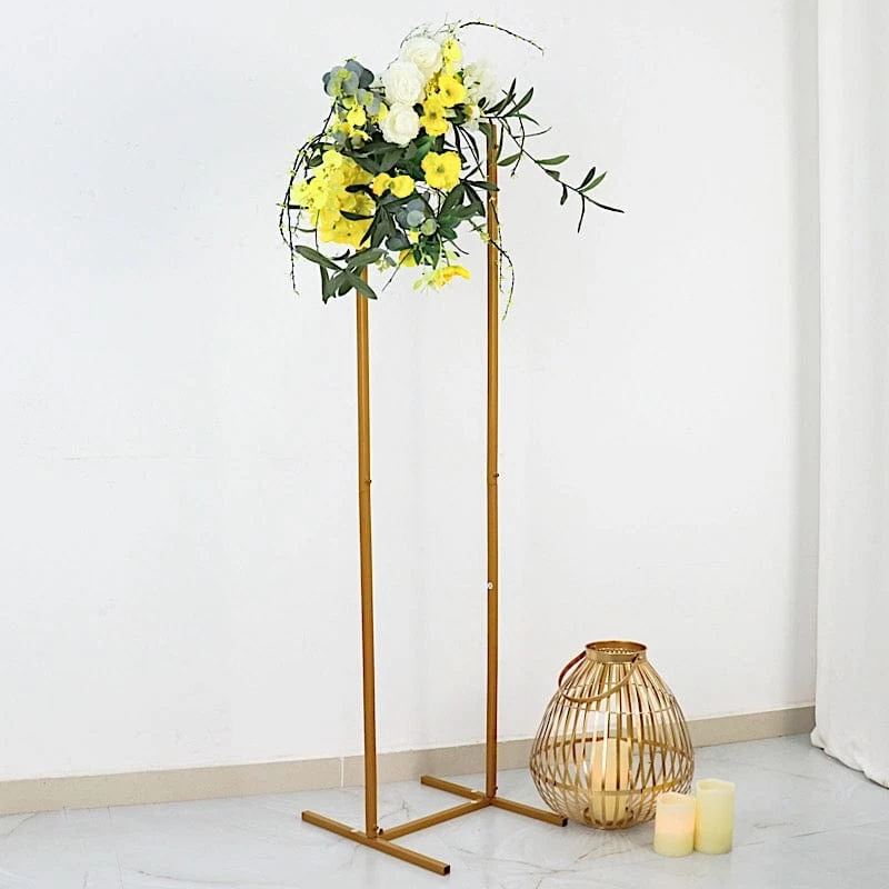Gold Metal Floral Display Frame Rectangle Backdrop Stand Wedding Arch - Image 9