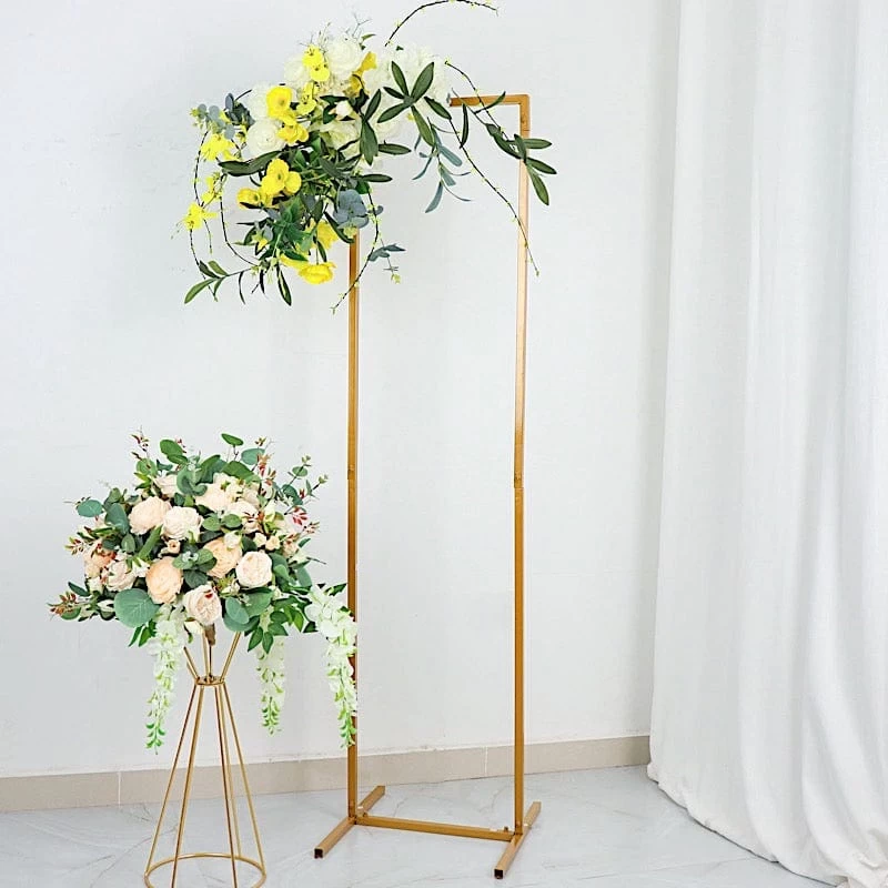 Gold Metal Floral Display Frame Rectangle Backdrop Stand Wedding Arch - Image 7