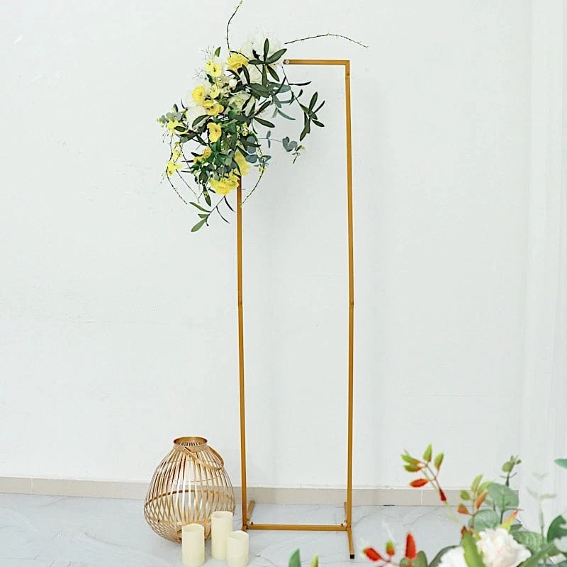 Gold Metal Floral Display Frame Rectangle Backdrop Stand Wedding Arch - Image 16