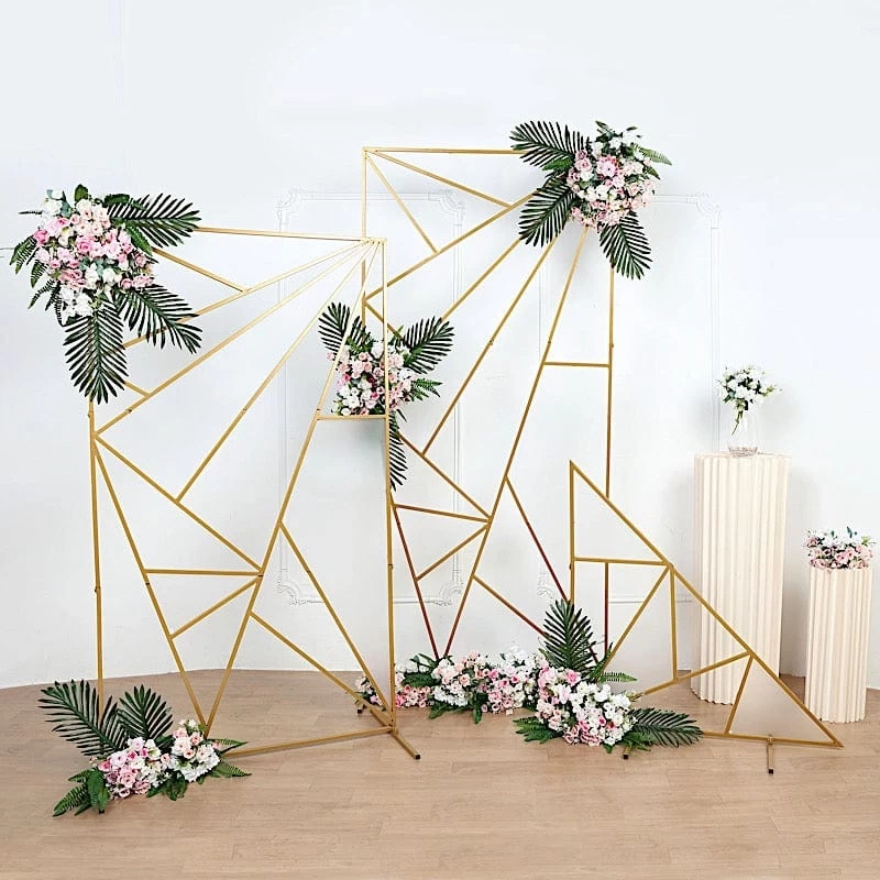 Gold Metal Rectangle Geometric Backdrop Stand Wedding Arch - Image 2