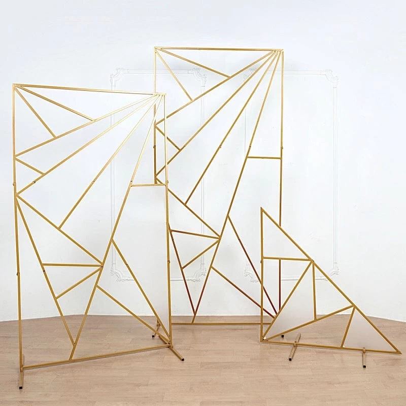 Gold Metal Rectangle Geometric Backdrop Stand Wedding Arch - Image 3