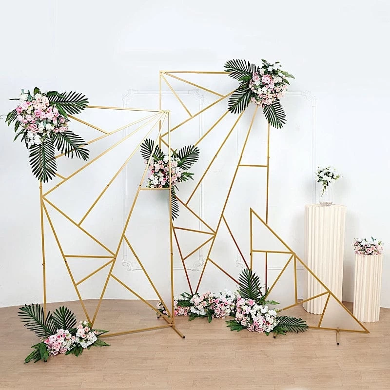 Gold Metal Rectangle Geometric Backdrop Stand Wedding Arch - Image 12