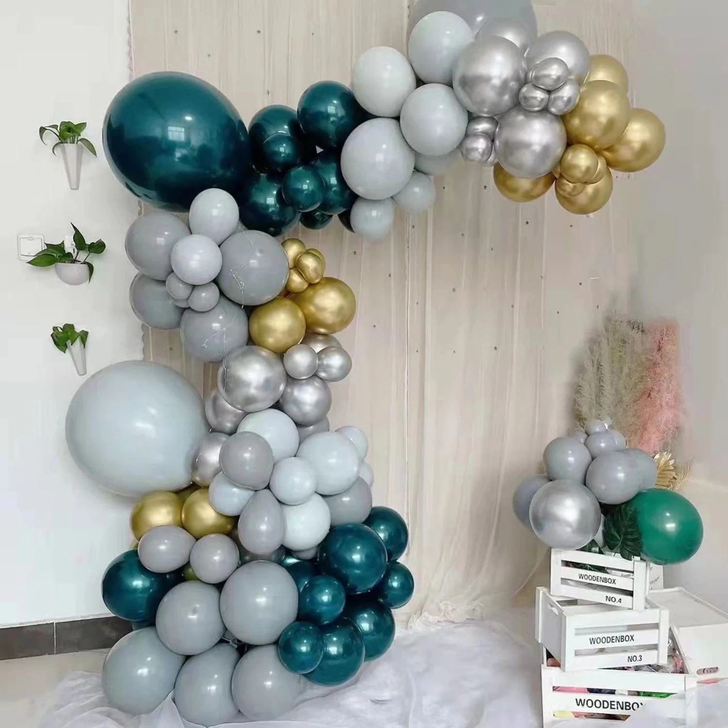 101 Green Gold Silver Double Layer Latex Balloons Garland Arch Decorations Kit Set - Image 2