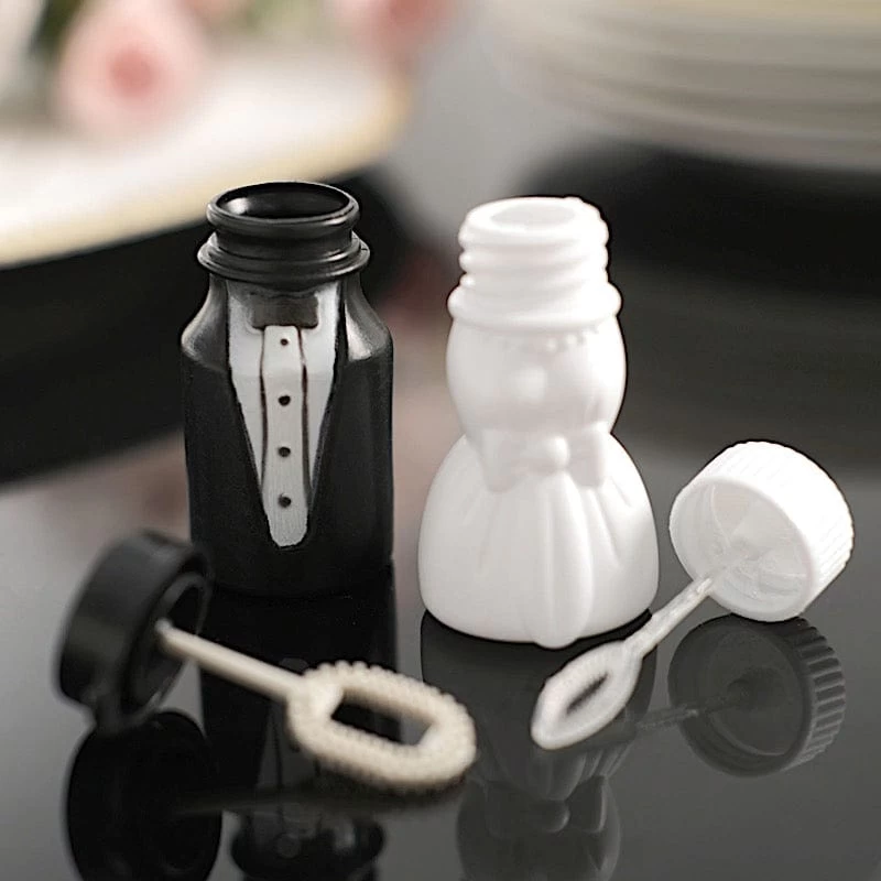 24 Black And White Bride And Groom Bubble Bottles Wedding Favors - Image 3