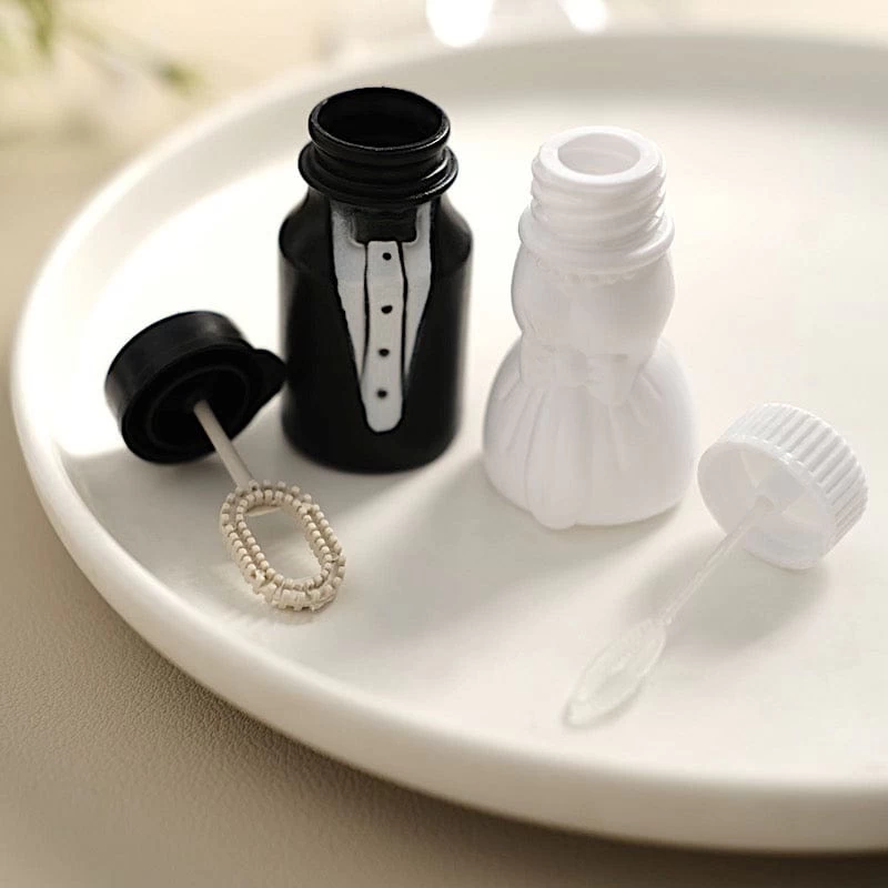 24 Black And White Bride And Groom Bubble Bottles Wedding Favors - Image 2