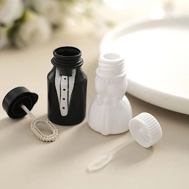 24 Black And White Bride And Groom Bubble Bottles Wedding Favors