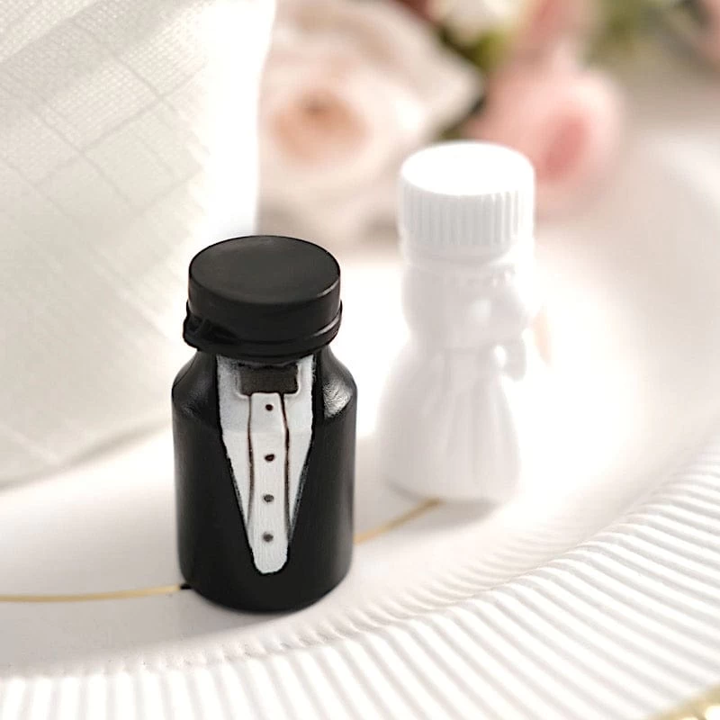 24 Black And White Bride And Groom Bubble Bottles Wedding Favors - Image 5