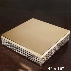 16" Wide Crystal Beaded Square Metal Cake Stand