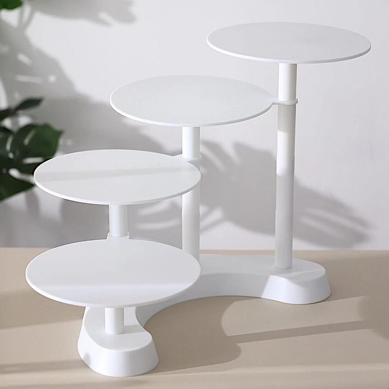 17 In White 4 Tier Plastic Cake Stand Pillar Design Dessert Cupcake Holder - Image 2