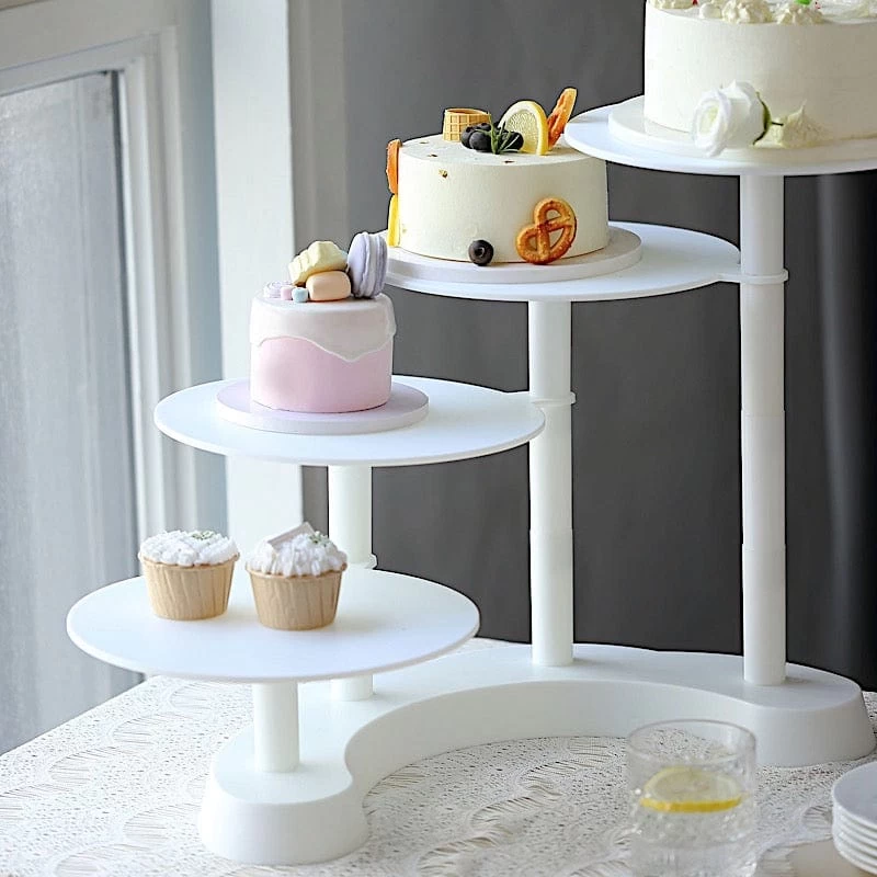 17 In White 4 Tier Plastic Cake Stand Pillar Design Dessert Cupcake Holder - Image 7