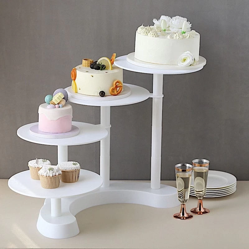 17 In White 4 Tier Plastic Cake Stand Pillar Design Dessert Cupcake Holder - Image 3