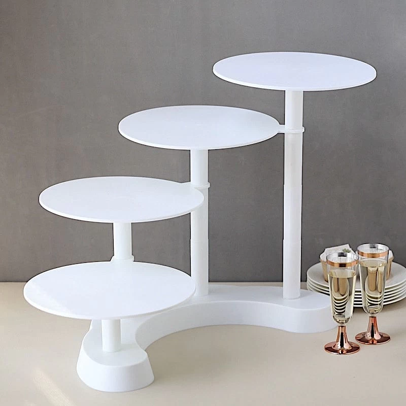 17 In White 4 Tier Plastic Cake Stand Pillar Design Dessert Cupcake Holder