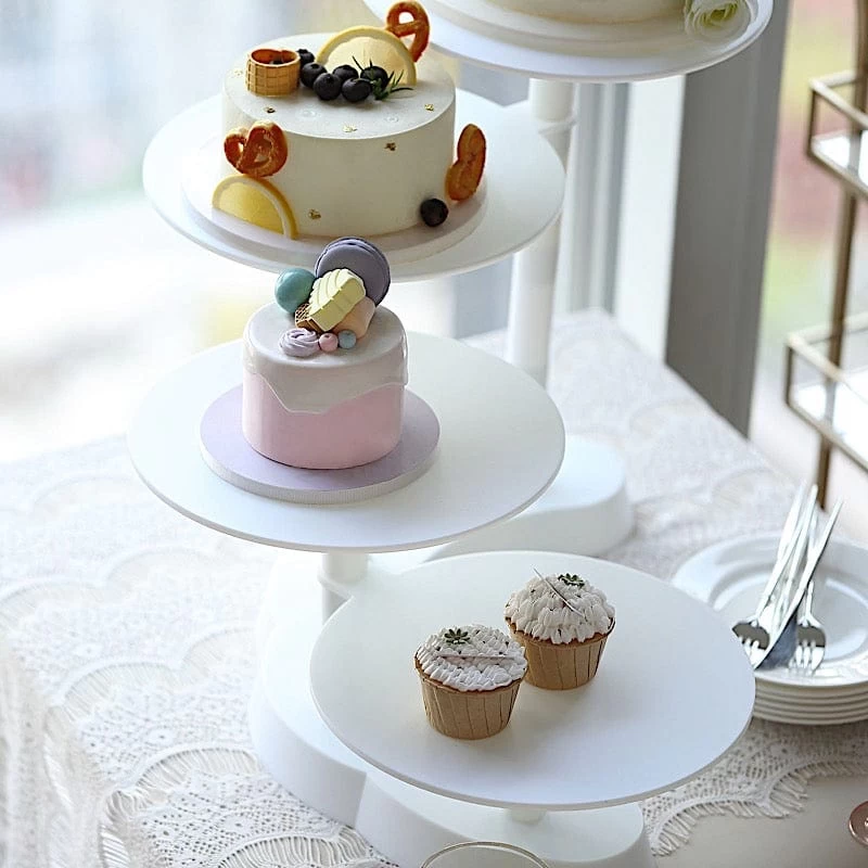 17 In White 4 Tier Plastic Cake Stand Pillar Design Dessert Cupcake Holder - Image 8