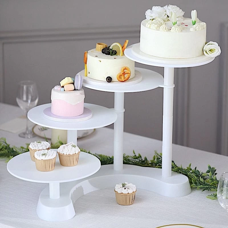 17 In White 4 Tier Plastic Cake Stand Pillar Design Dessert Cupcake Holder - Image 9