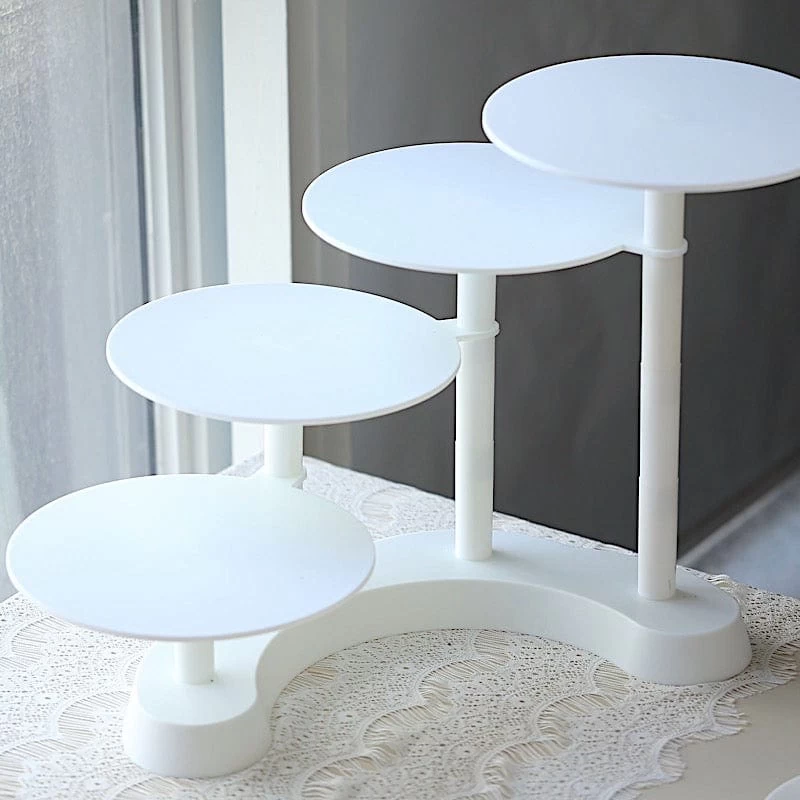 17 In White 4 Tier Plastic Cake Stand Pillar Design Dessert Cupcake Holder - Image 6