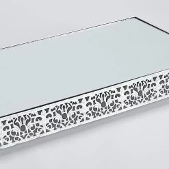 2 Metal With Mirror Glass Fleur De Lis Rectangle Cake Stands